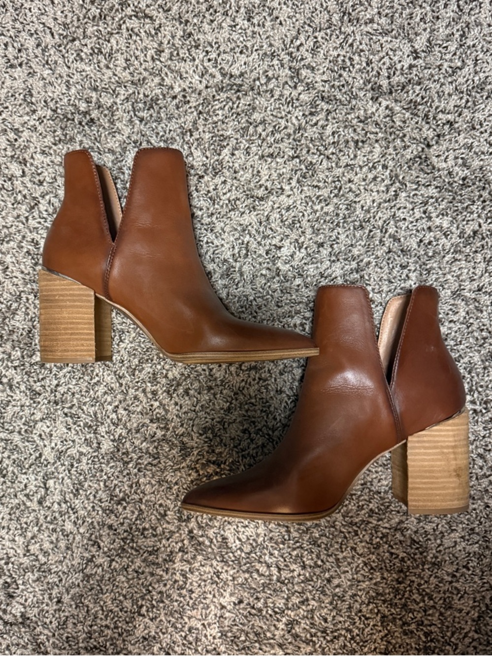 Steve Madden Cognac Leather Pointed Toe Block-Heel Ankle Boots